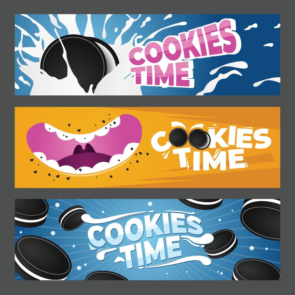 Black Cookies Time Horizontal Banner vector