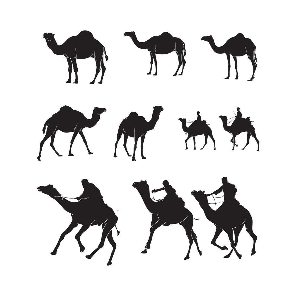 collection of hand drawn camel silhouettes vector