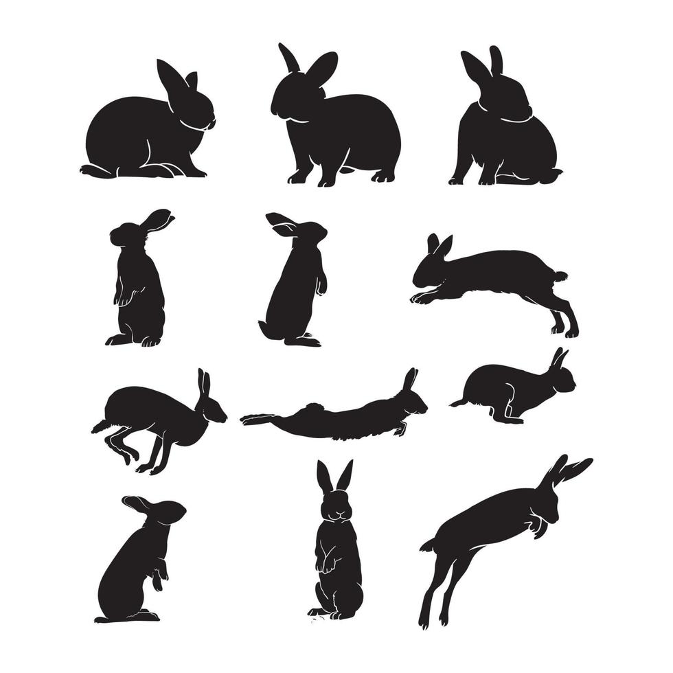 rabbit silhouette hand drawn collection vector