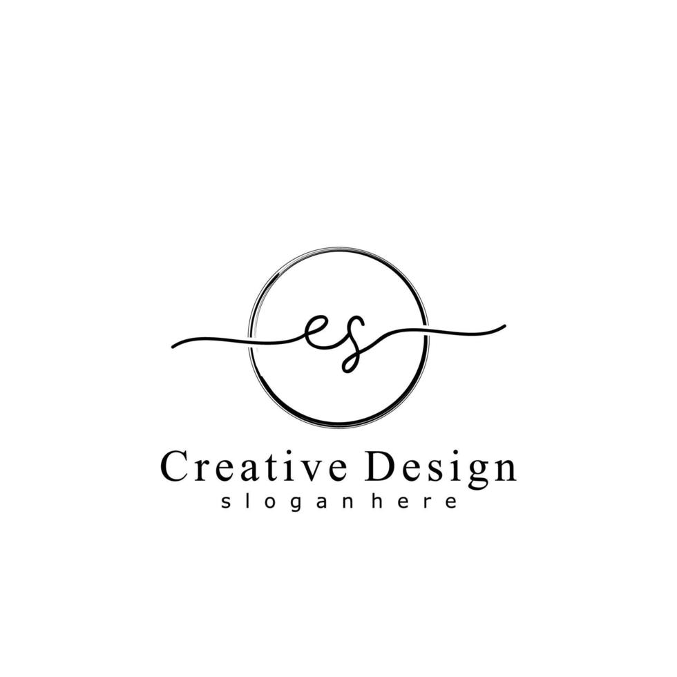 Initial ES handwriting logo with circle hand drawn template vector