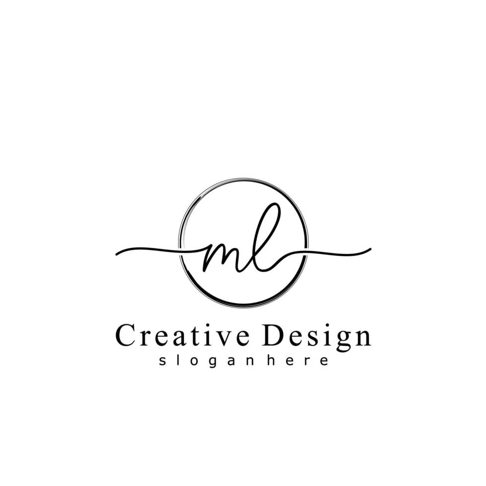 Initial ML handwriting logo with circle hand drawn template vector