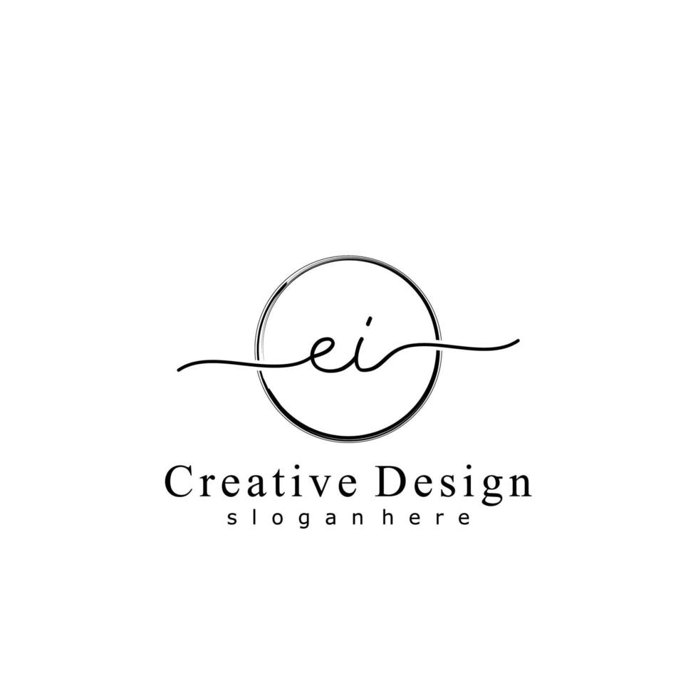 Initial EI handwriting logo with circle hand drawn template vector