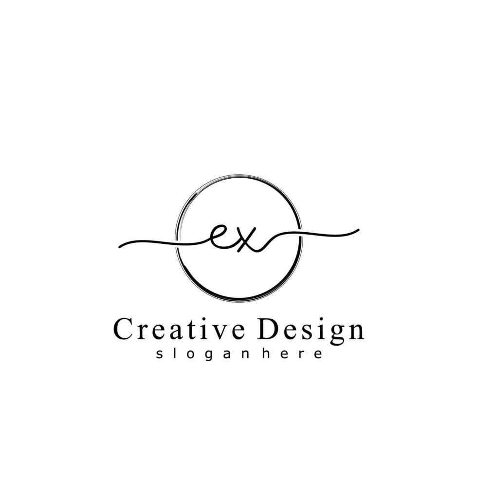Initial EX handwriting logo with circle hand drawn template vector