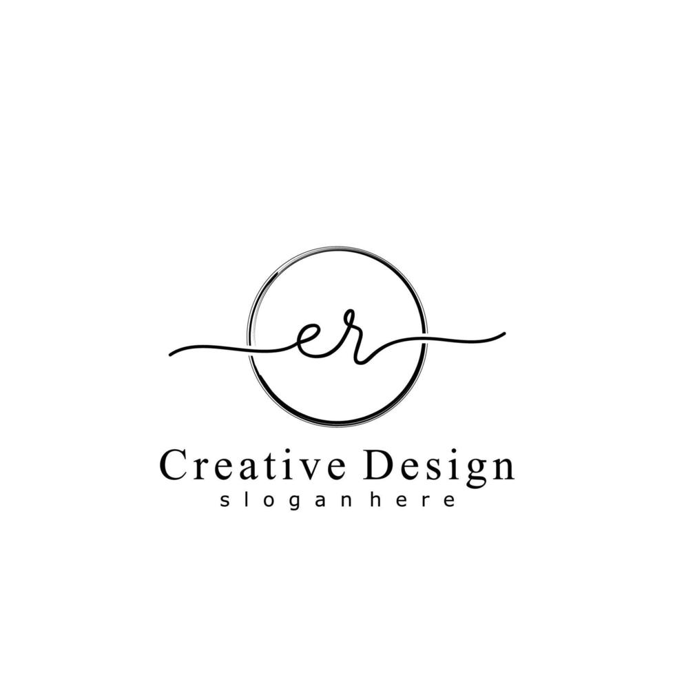 Initial ER handwriting logo with circle hand drawn template vector