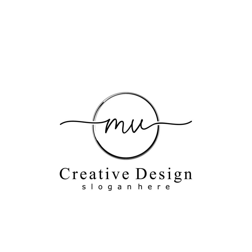Initial MV handwriting logo with circle hand drawn template vector
