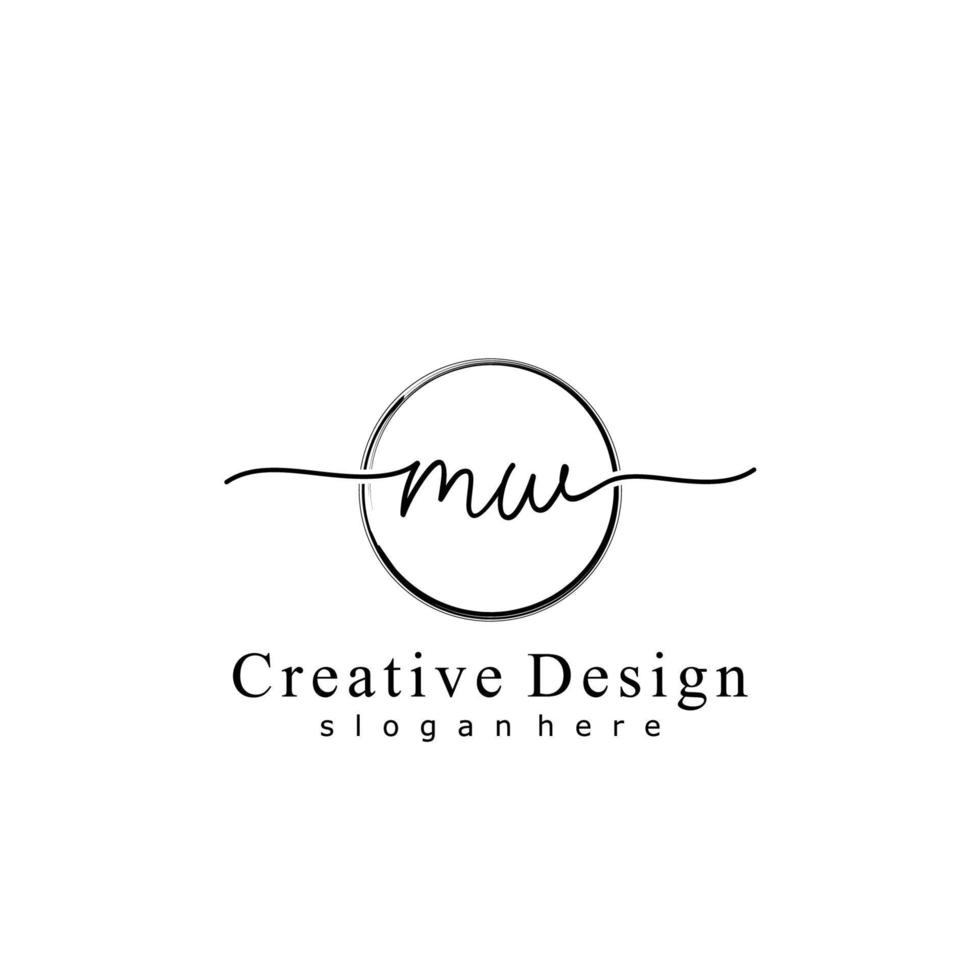 Initial MW handwriting logo with circle hand drawn template vector