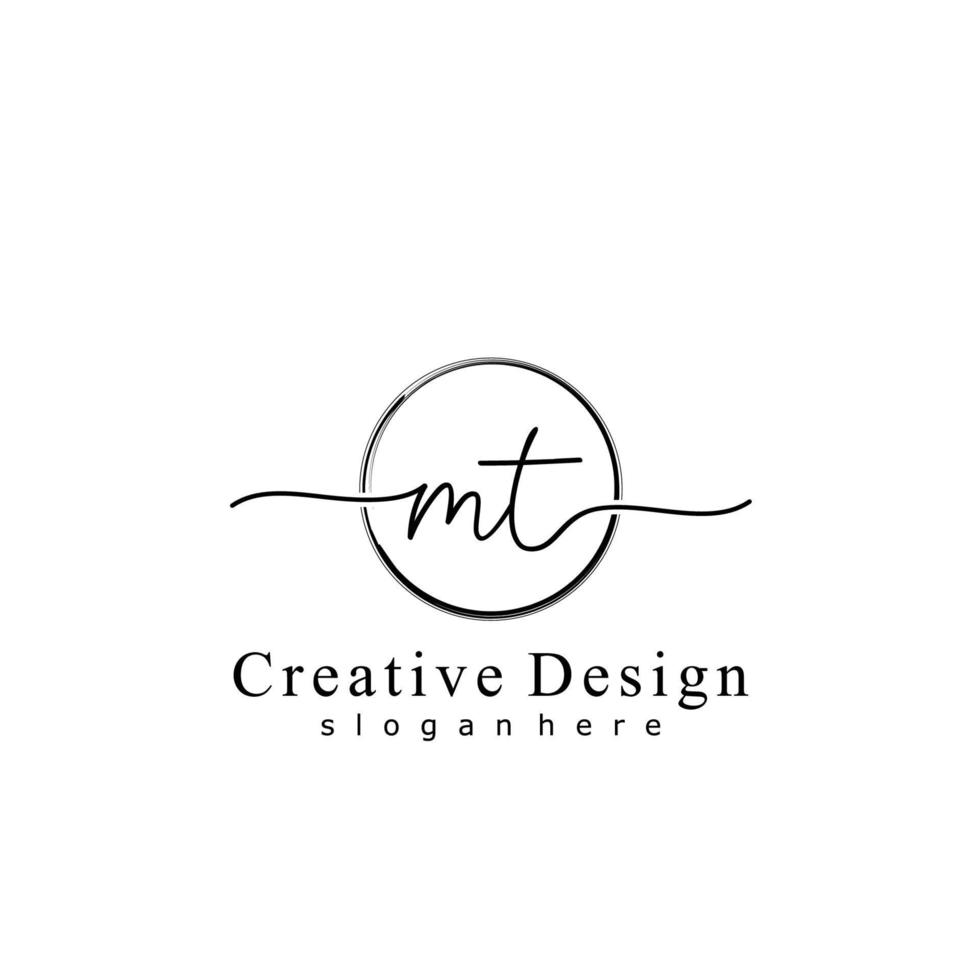 Initial MT handwriting logo with circle hand drawn template vector