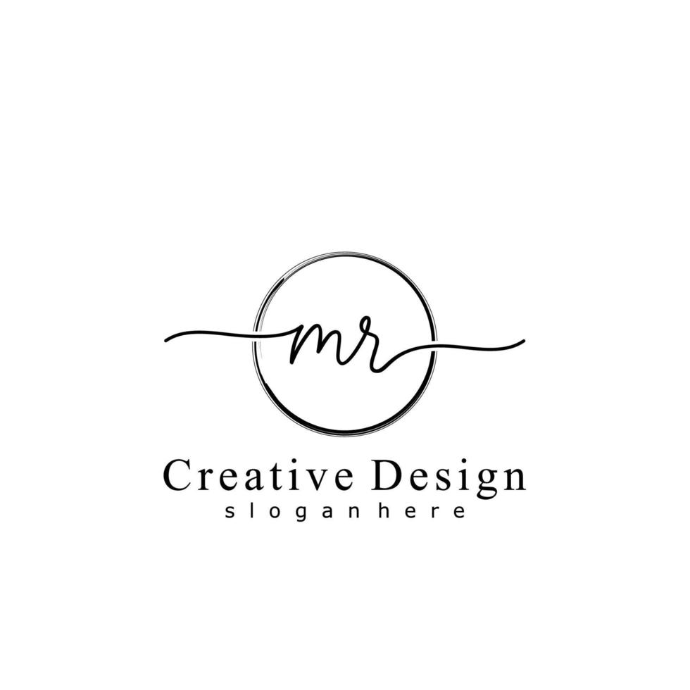 Initial MR handwriting logo with circle hand drawn template vector