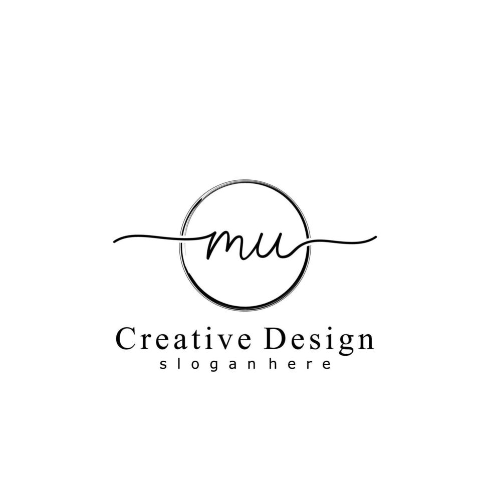 Initial MU handwriting logo with circle hand drawn template vector