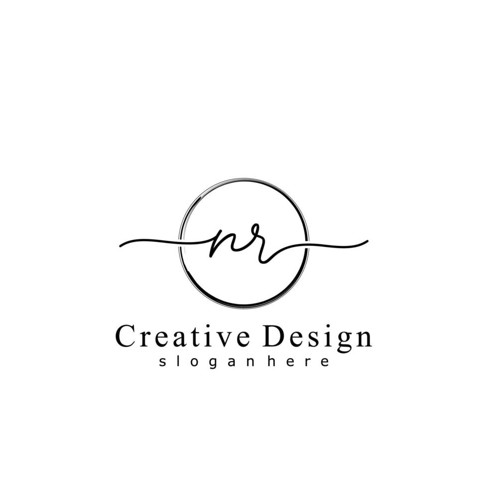 Initial NR handwriting logo with circle hand drawn template vector