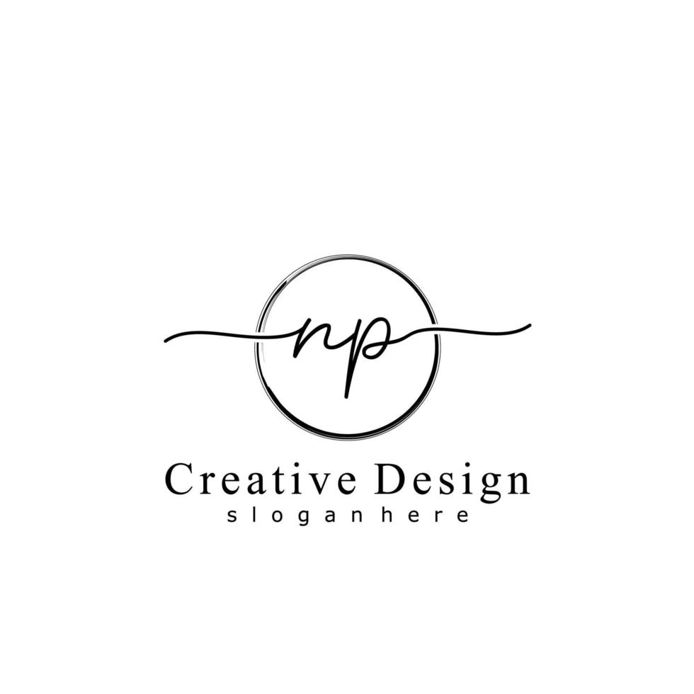 Initial NP handwriting logo with circle hand drawn template vector
