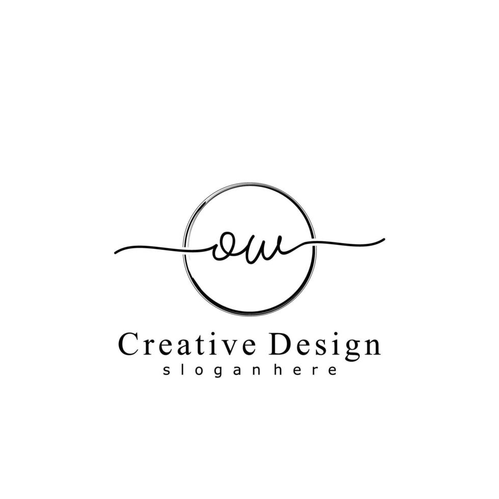 Initial OW handwriting logo with circle hand drawn template vector