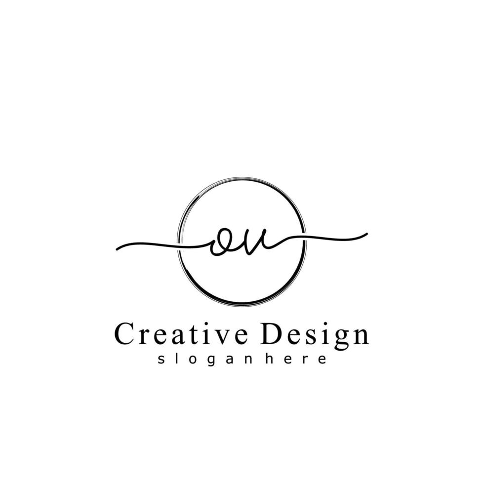 Initial OV handwriting logo with circle hand drawn template vector