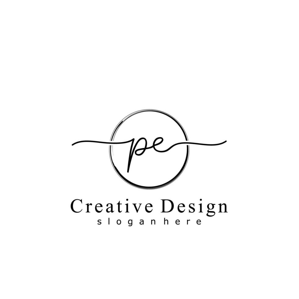 Initial PE handwriting logo with circle hand drawn template vector