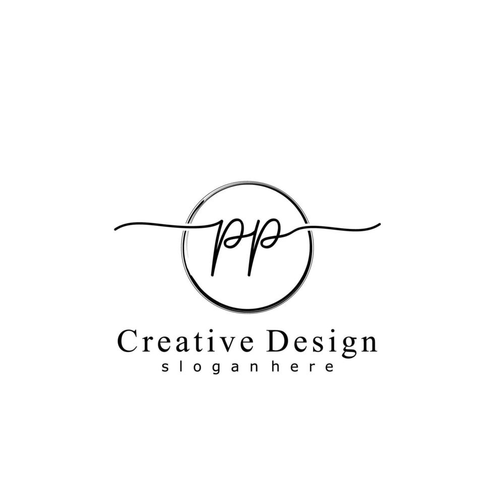 Initial PP handwriting logo with circle hand drawn template vector