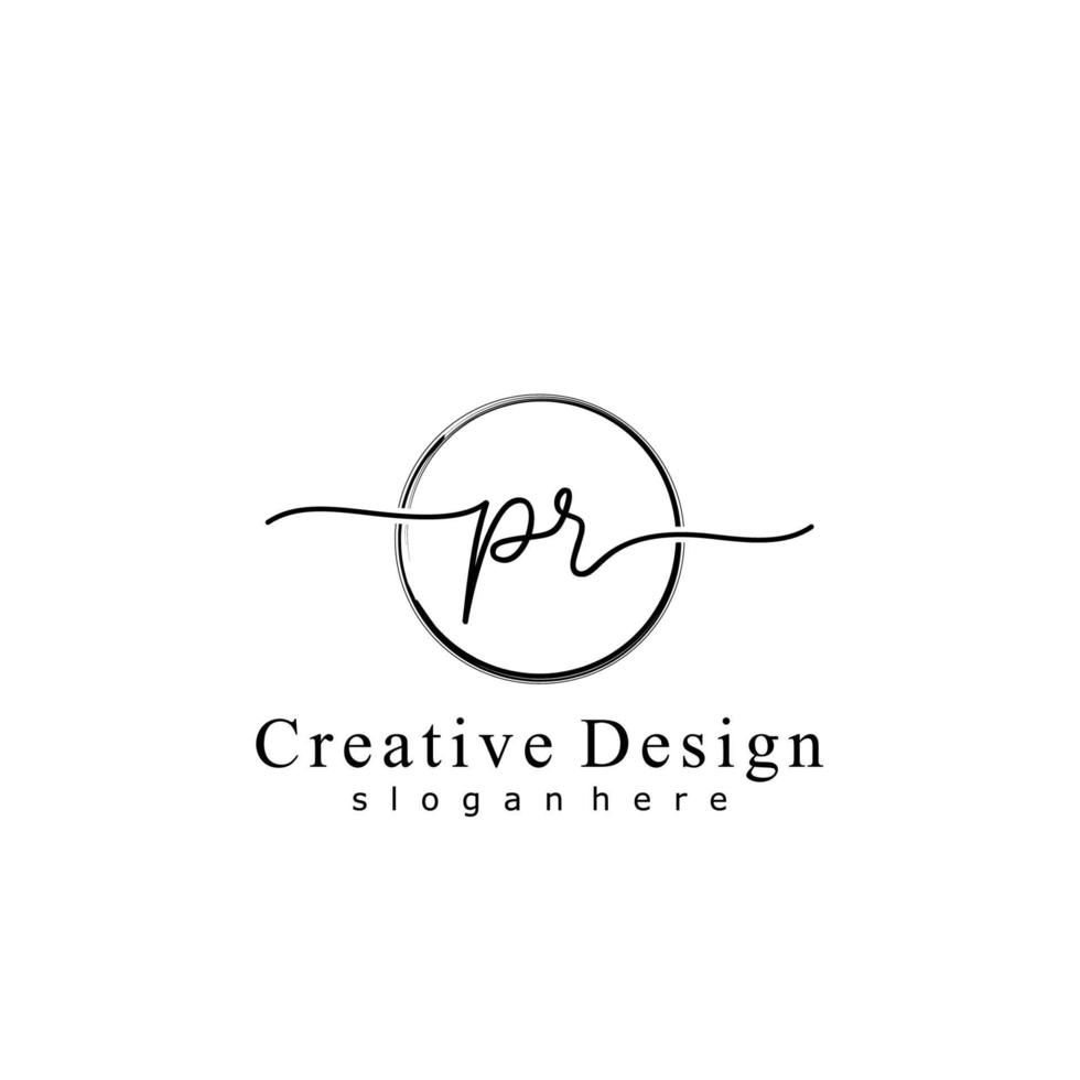 Initial PR handwriting logo with circle hand drawn template vector