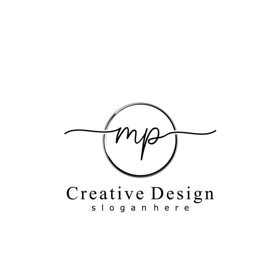 Initial MP handwriting logo with circle hand drawn template vector