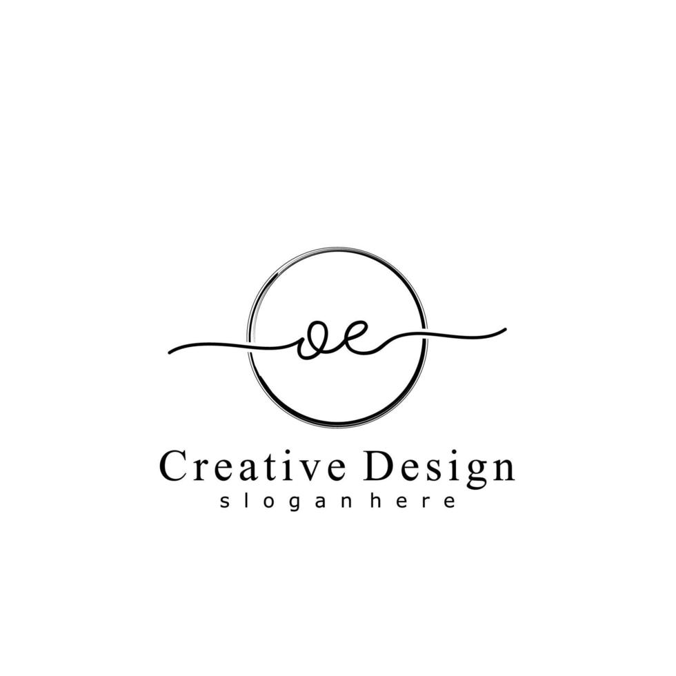 Initial OE handwriting logo with circle hand drawn template vector