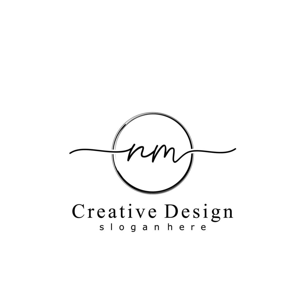 Initial NM handwriting logo with circle hand drawn template vector