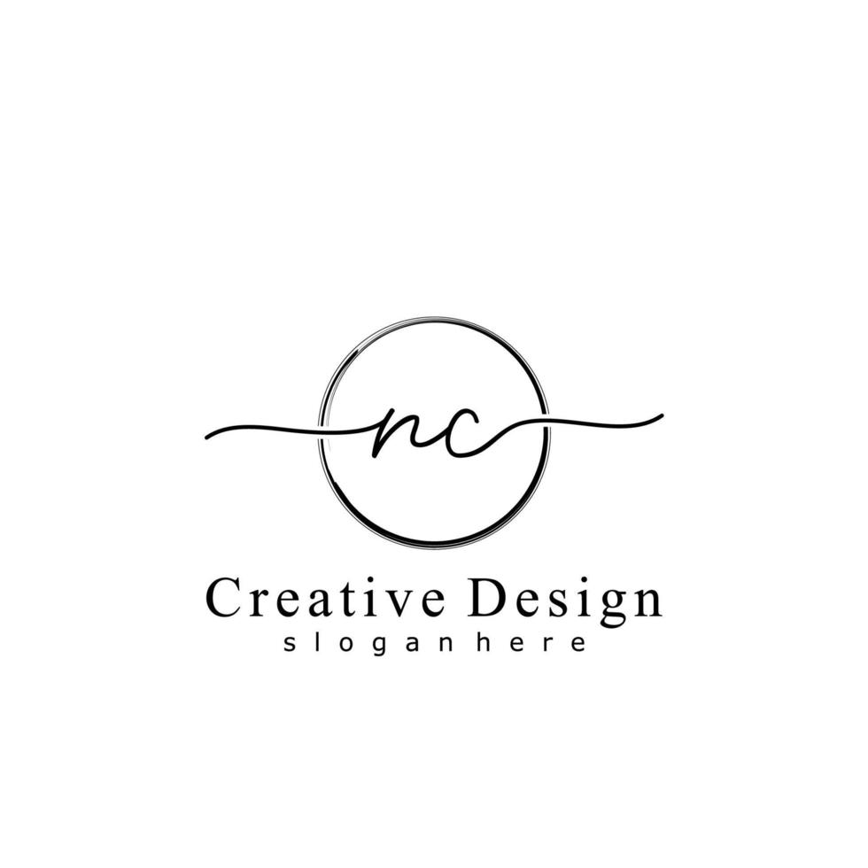 Initial NC handwriting logo with circle hand drawn template vector