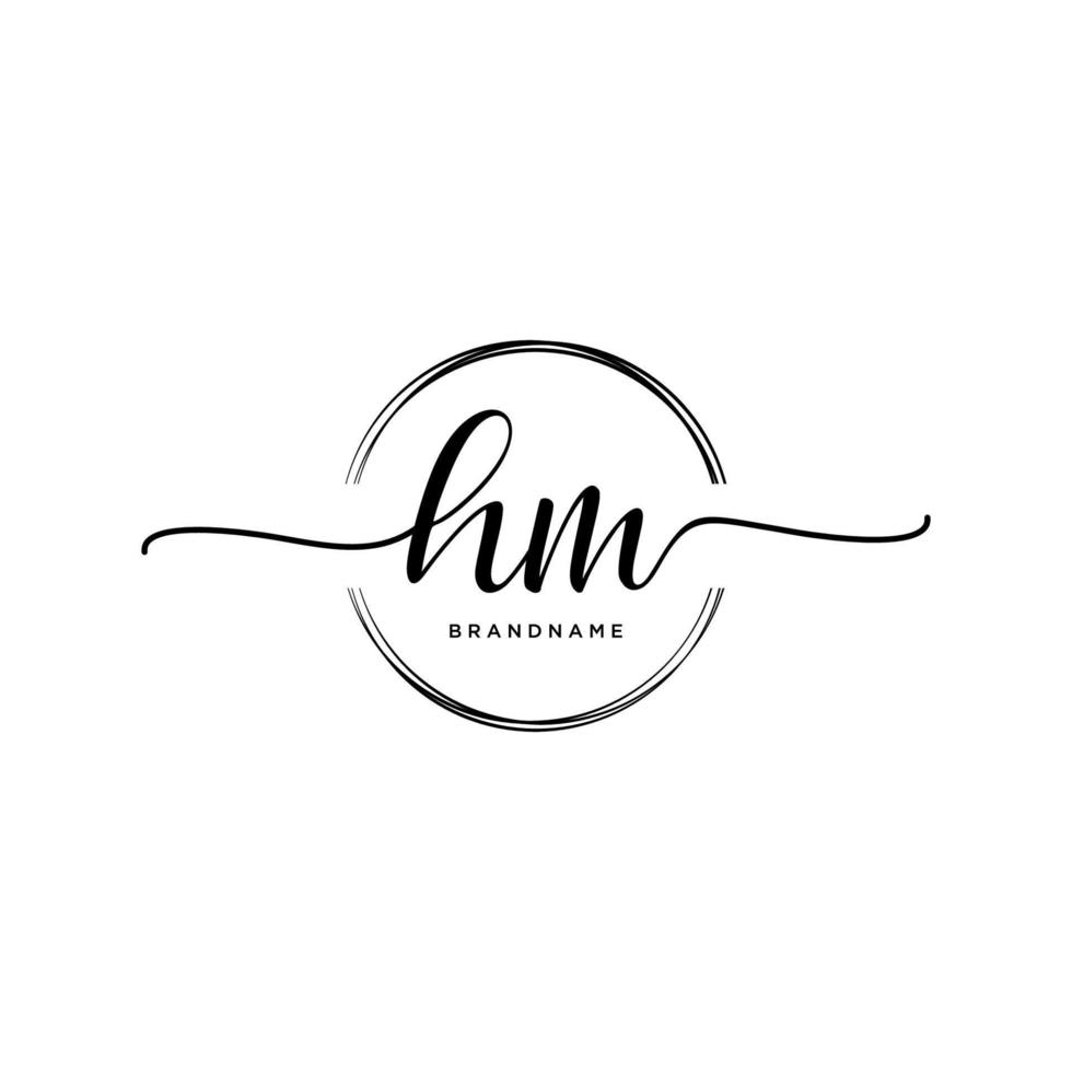 Initial HM feminine logo collections template. handwriting logo of initial signature, wedding, fashion, jewerly, boutique, floral and botanical with creative template for any company or business. vector
