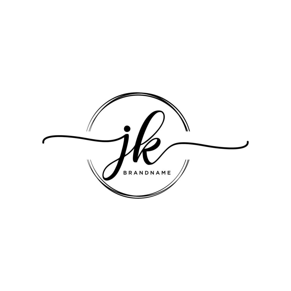 Initial JK feminine logo collections template. handwriting logo of initial signature, wedding, fashion, jewerly, boutique, floral and botanical with creative template for any company or business. vector