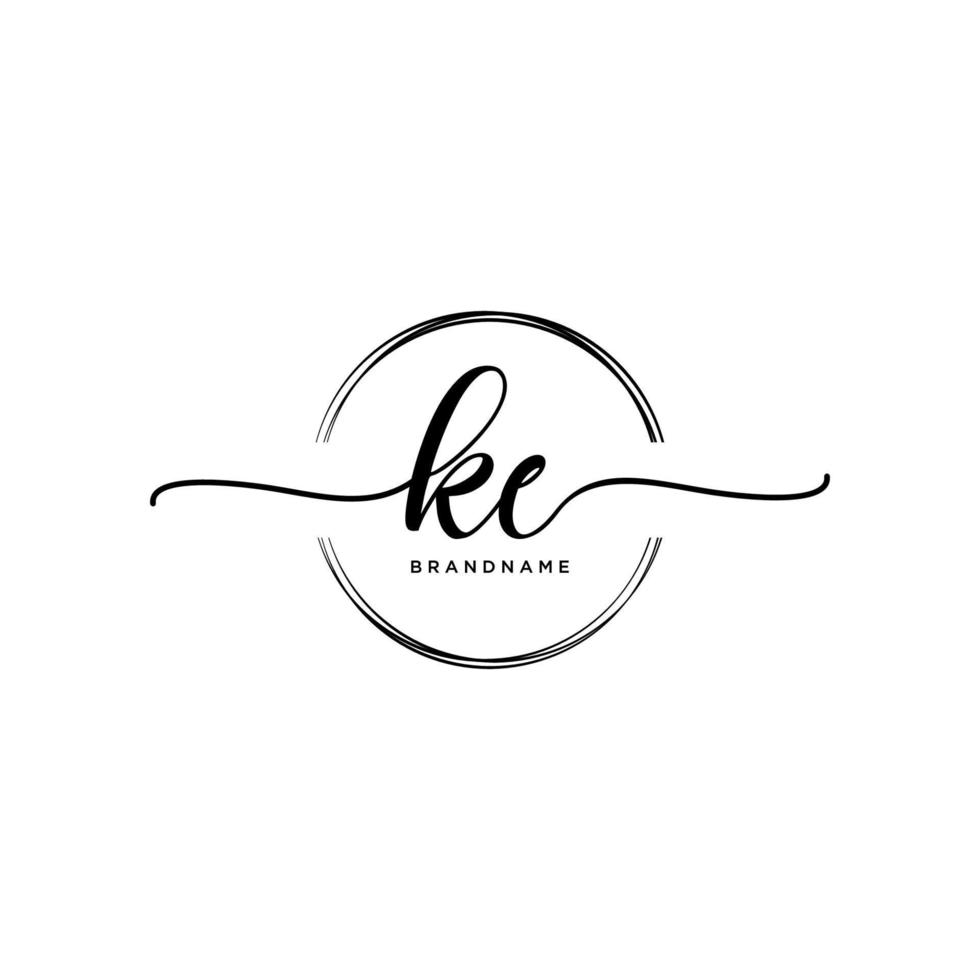 Initial KE feminine logo collections template. handwriting logo of initial signature, wedding, fashion, jewerly, boutique, floral and botanical with creative template for any company or business. vector
