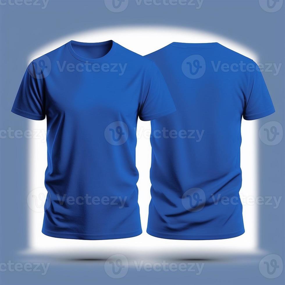 Mockup of a blank royal blue tshirt front and back isolated on white background. photo