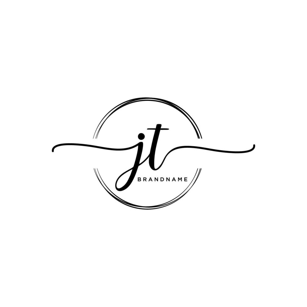 Initial JT feminine logo collections template. handwriting logo of initial signature, wedding, fashion, jewerly, boutique, floral and botanical with creative template for any company or business. vector