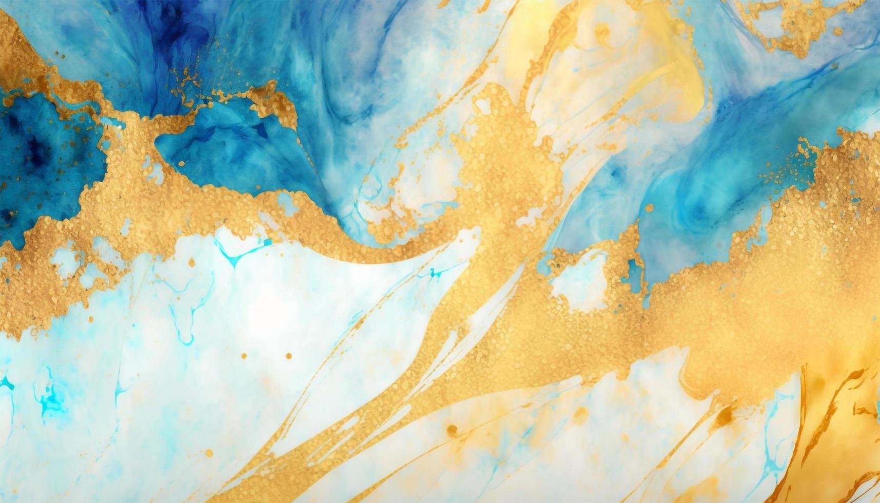 Gold and blue marbling abstract watercolor paint texture imitation photo