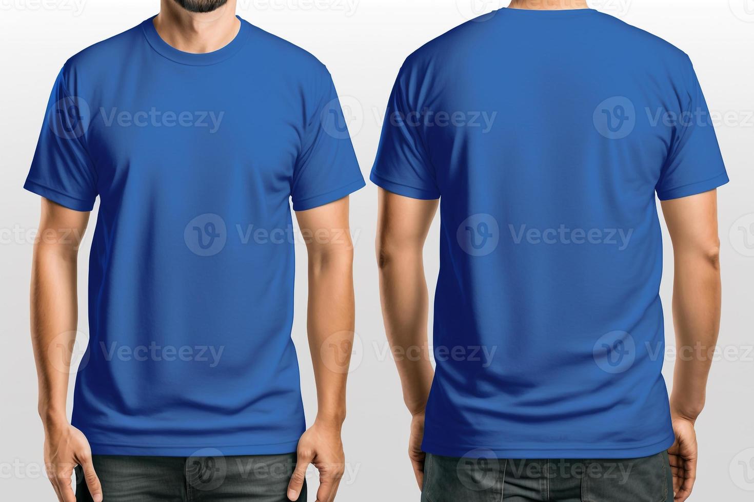 Mockup of a blank royal blue tshirt front and back isolated on white Mockup of a blank royal blue tshirt front and back isolated on white