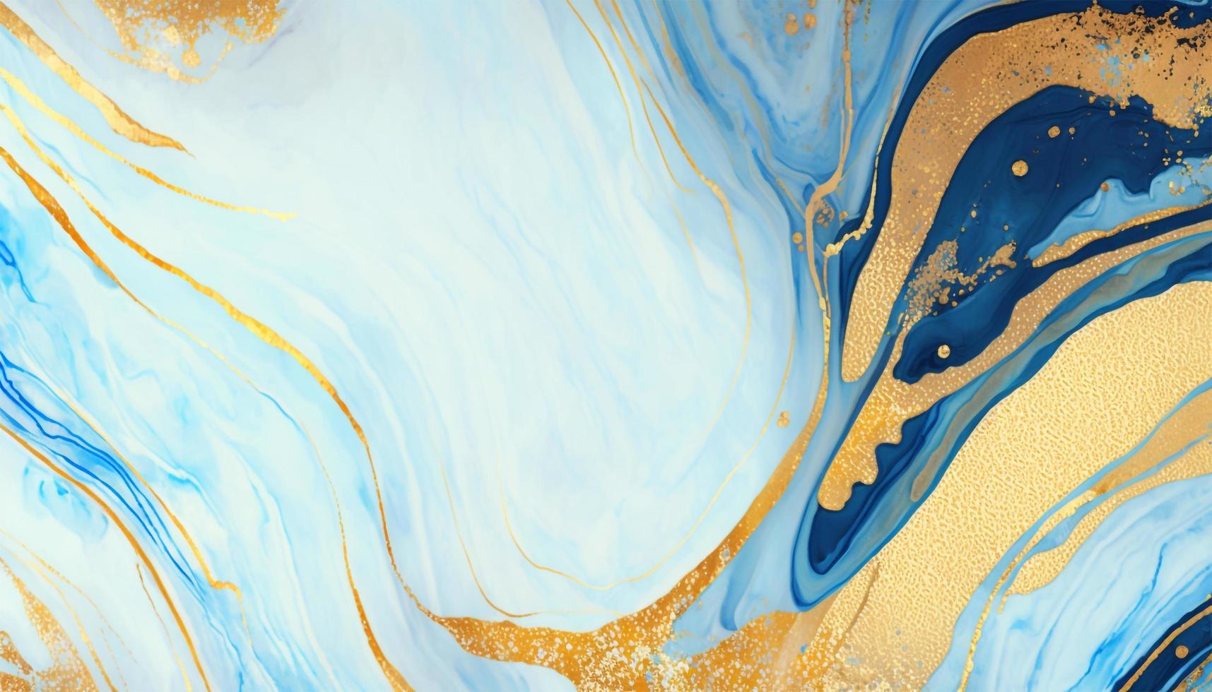 Gold and blue marbling abstract watercolor paint texture imitation photo