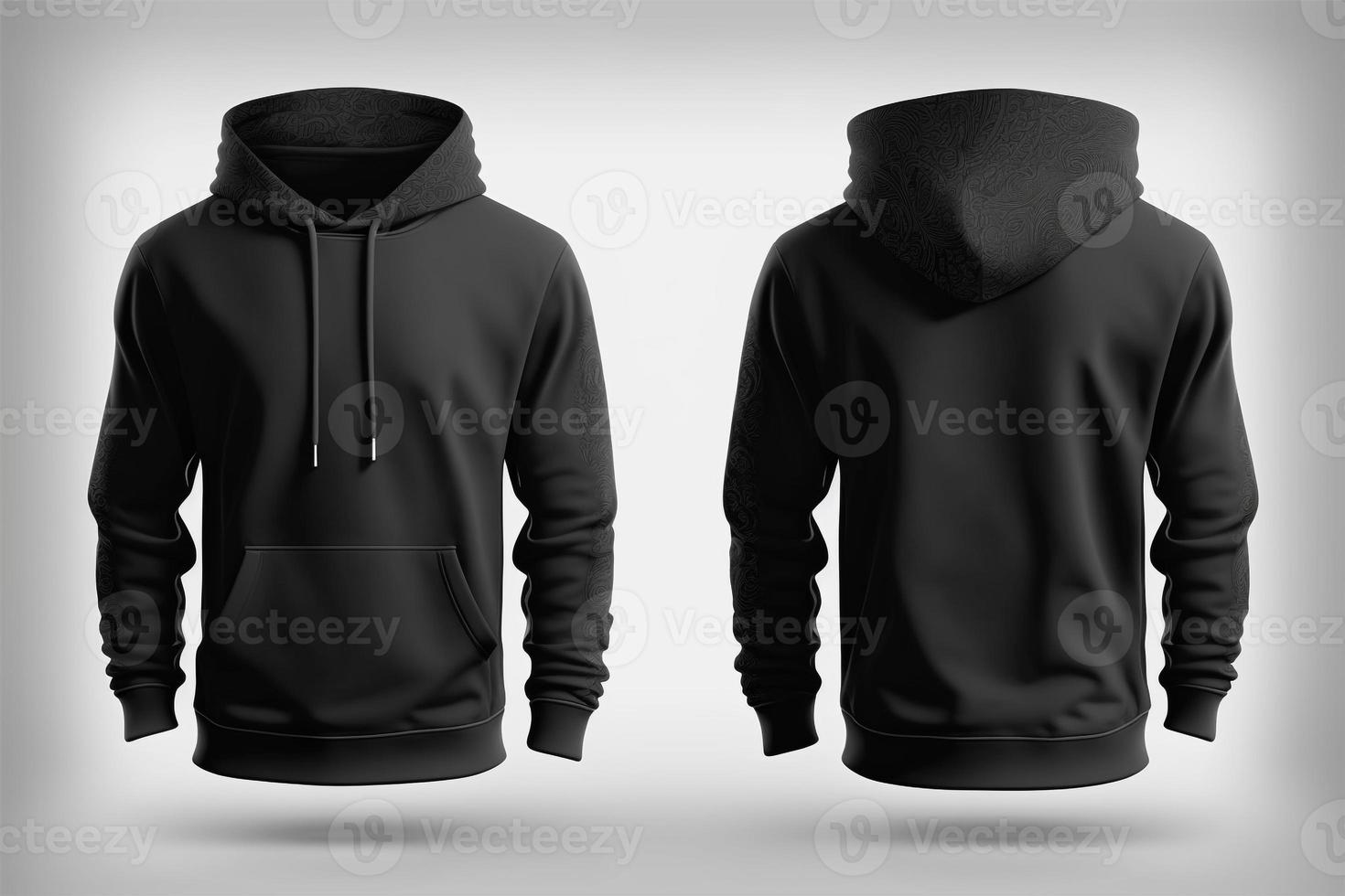Mockup of a blank black hoodie on a white background. photo
