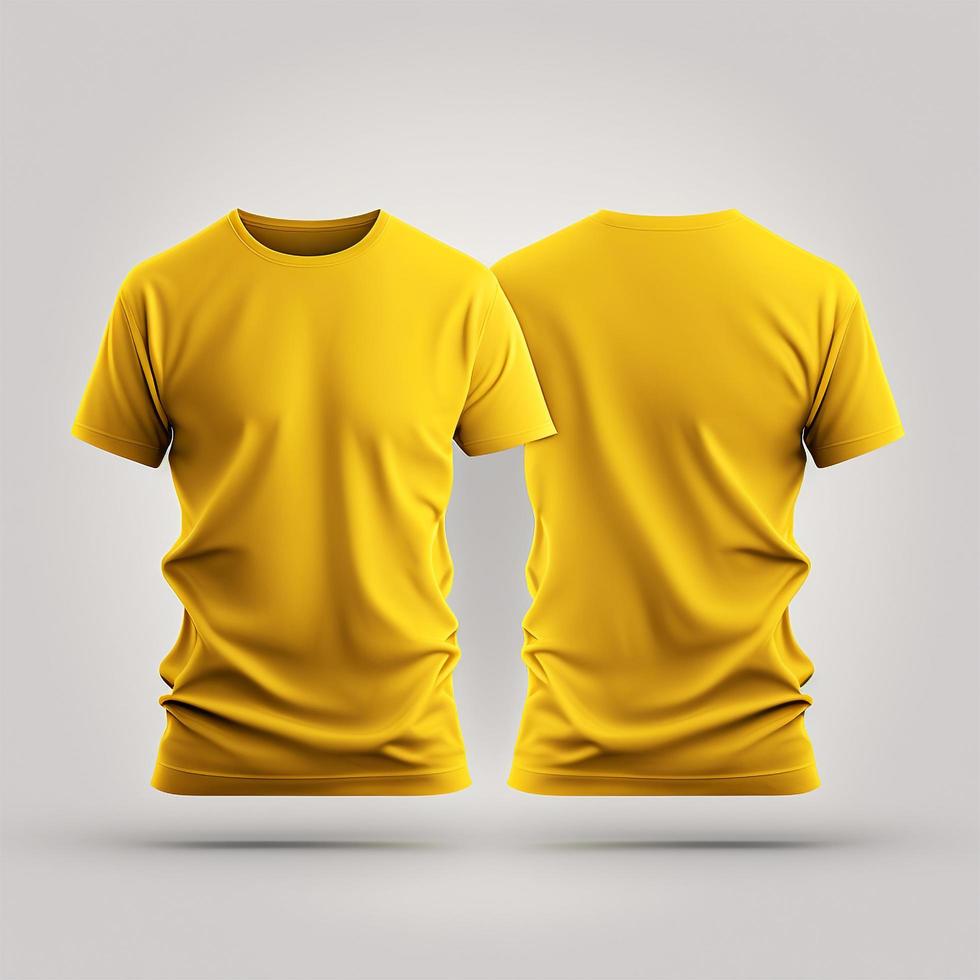 Mockup of a blank royal yellow tshirt front and back isolated on white background. photo
