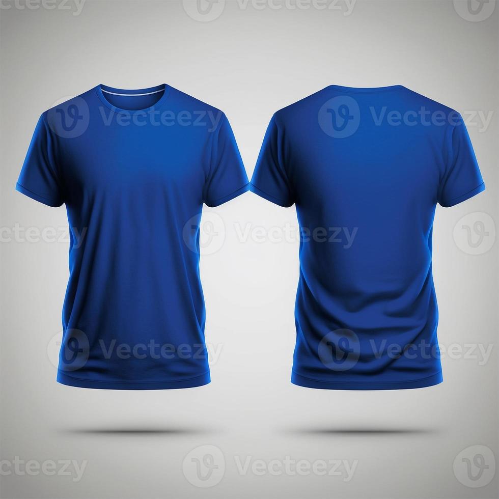 Mockup of a blank royal blue tshirt front and back isolated on white background. photo