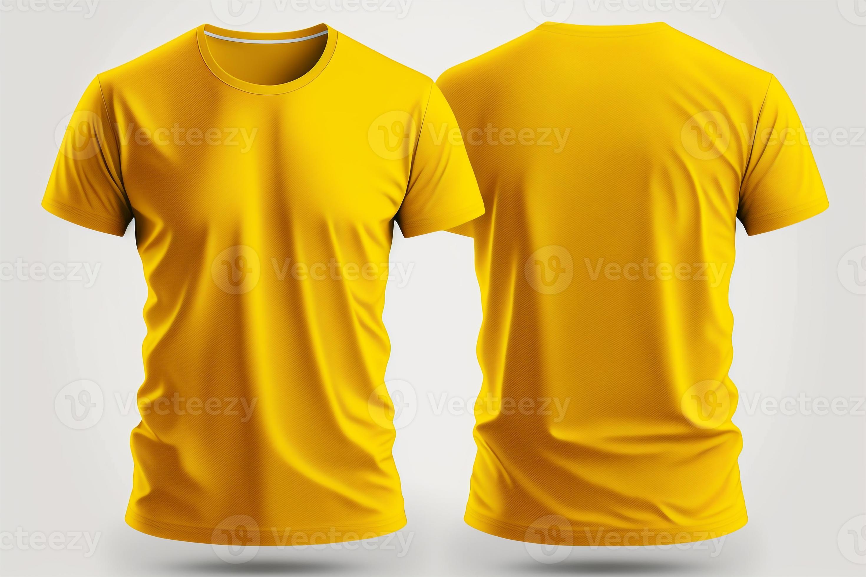 Mockup of a blank royal yellow tshirt front and back isolated on white ...