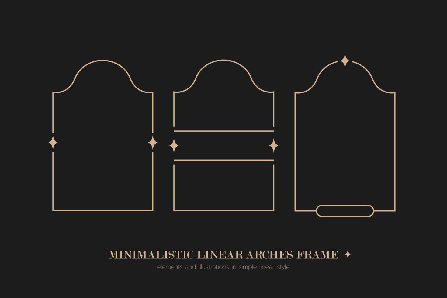 Minimalistic linear arches frame, elements and illustrations in simple linear style vector