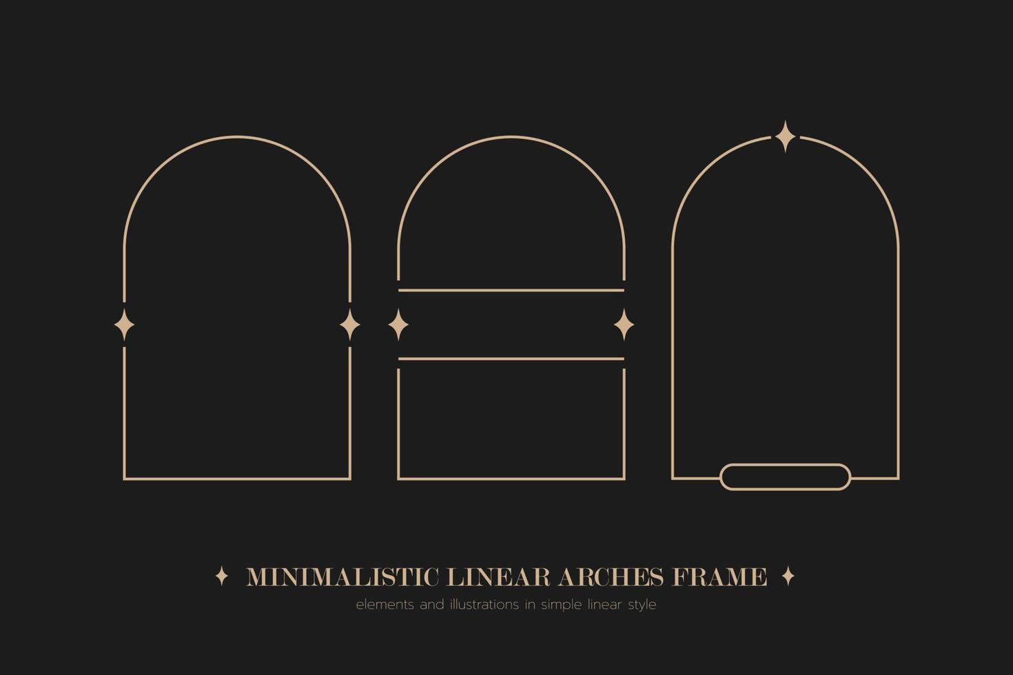 Minimalistic linear arches frame, elements and illustrations in simple linear style vector
