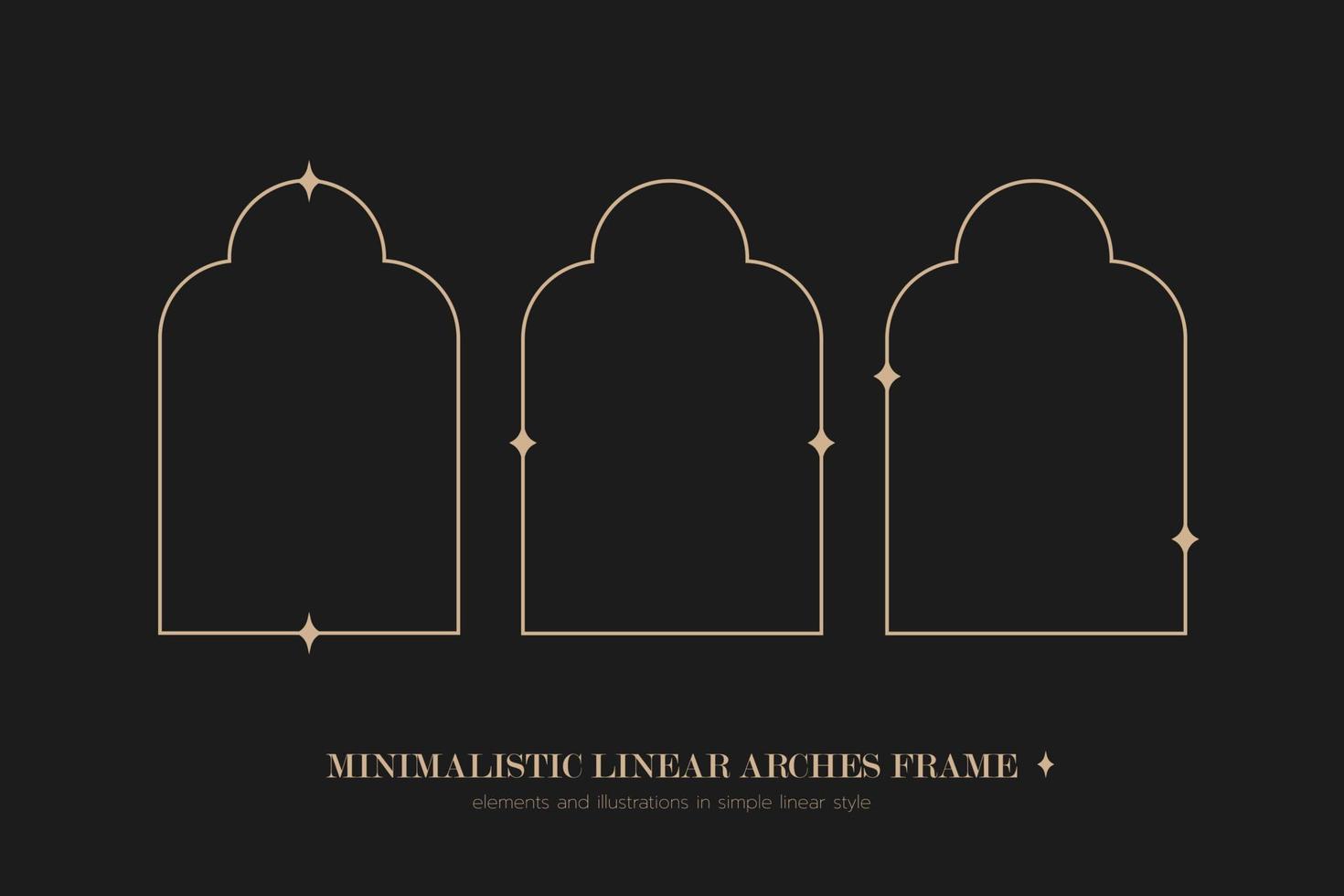 Minimalistic linear arches frame, elements and illustrations in simple linear style vector