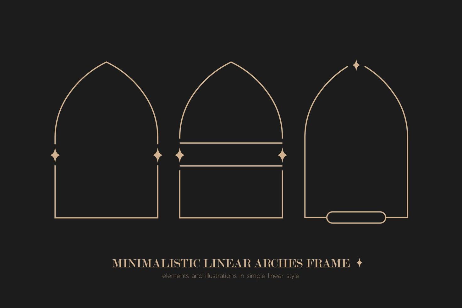 Minimalistic linear arches frame, elements and illustrations in simple linear style vector