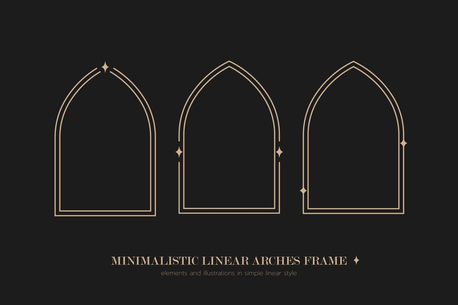 Minimalistic linear arches frame, elements and illustrations in simple linear style vector