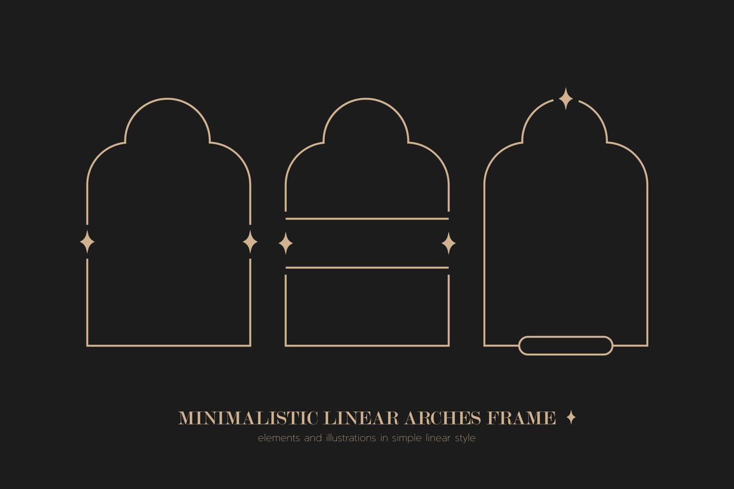 Minimalistic linear arches frame, elements and illustrations in simple linear style vector