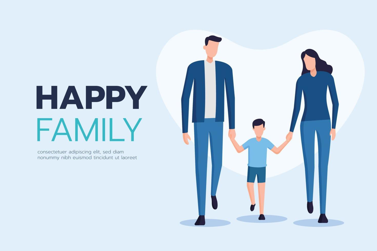 Father and mother holding hands with son, Happy family vector