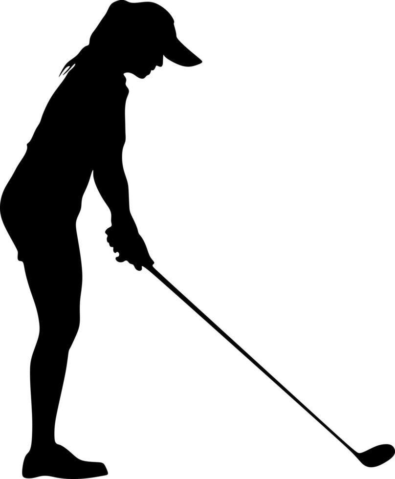 profesional golfista mujer jugando golf, silueta, vector, ilustración vector