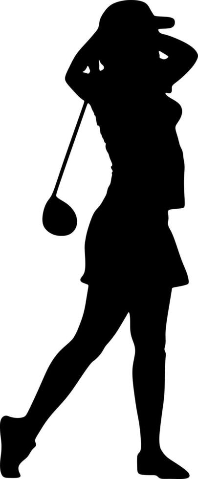 profesional golfista mujer jugando golf, silueta, vector, ilustración vector