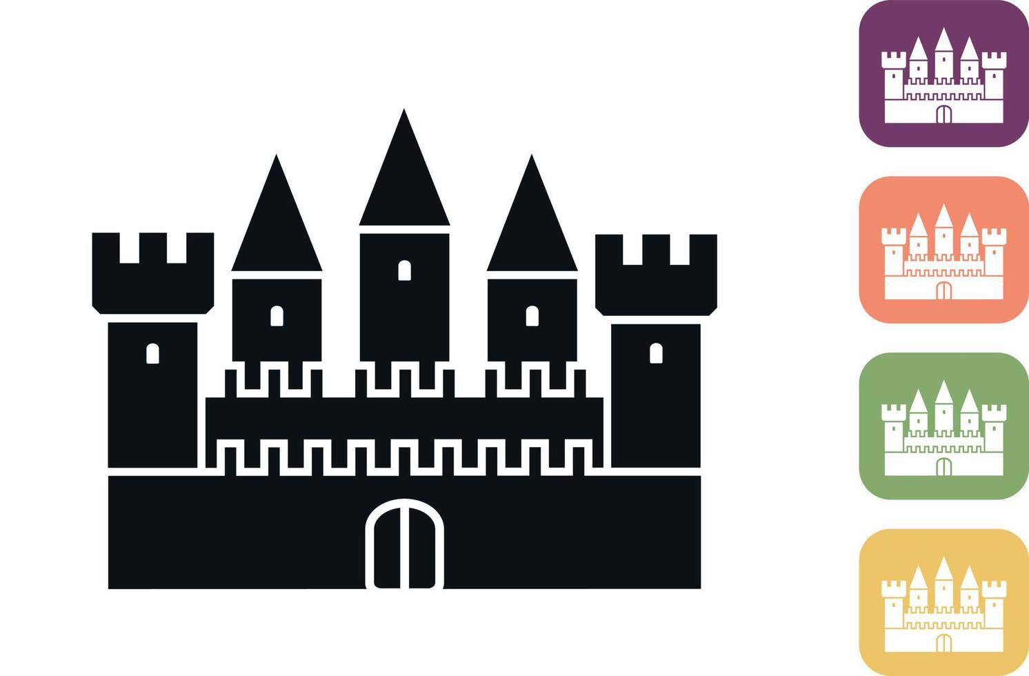 Medieval ancient castle outline icon. Fortress. Medieval architecture. Vector illustration of knight castle with walls and towers on white background and various color background