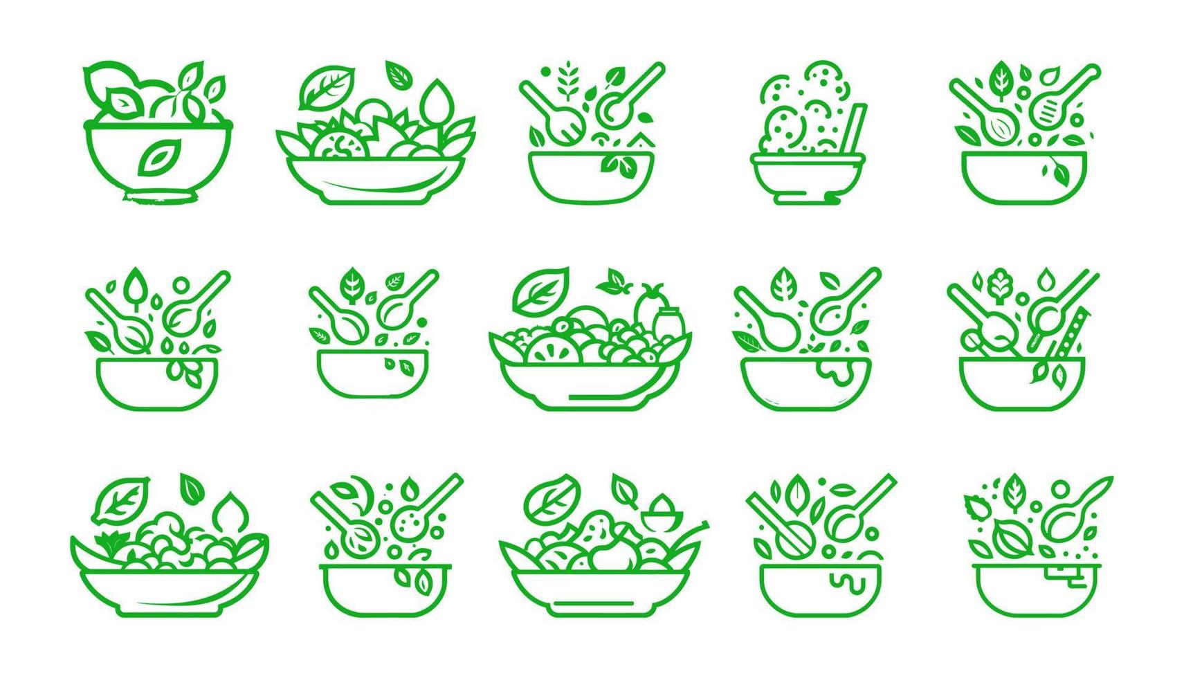 Salad icons set. Vector set of icons on the theme of healthy food.