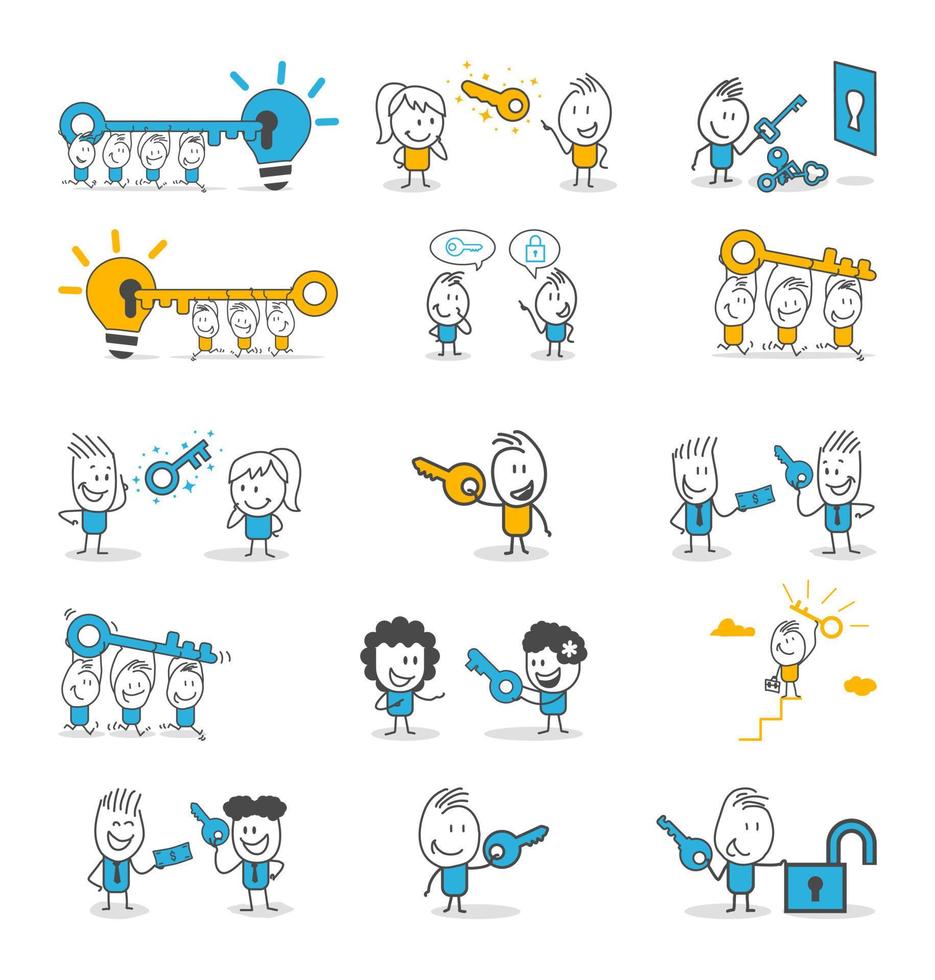 Stick figures. Key to success, business opportunity or solution concept. vector