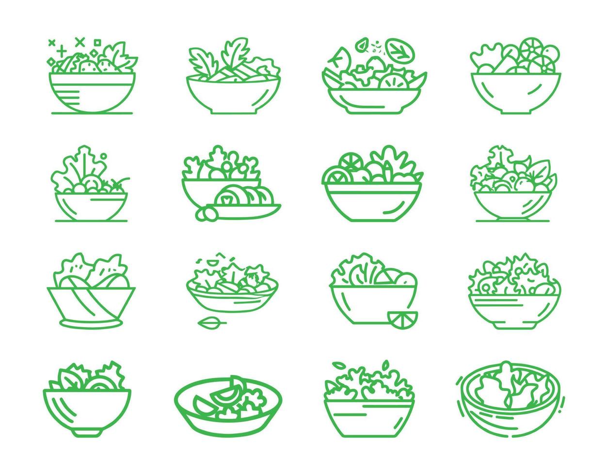 ensalada íconos colocar. vector conjunto de íconos en el tema de sano alimento.