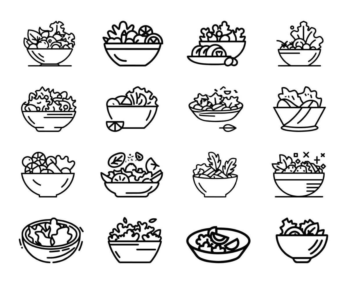 Salad icons set. Vector set of icons on the theme of healthy food.